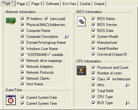 Log Info configuration screen showing hardware and system data collection options