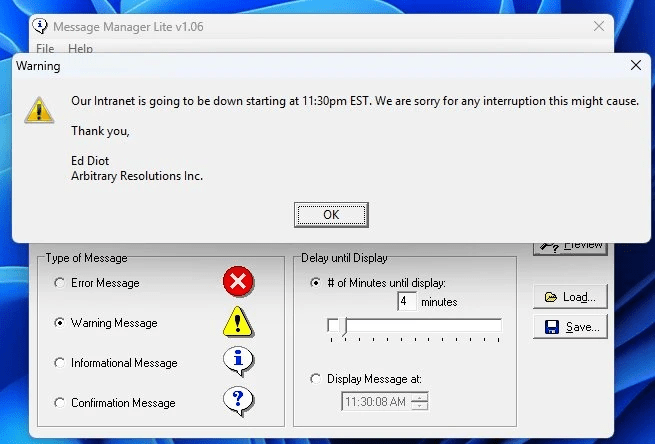 Message Manager Lite message preview dialog