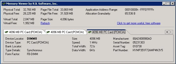 ViewMem showing 32 GB RAM on an x64 machine
