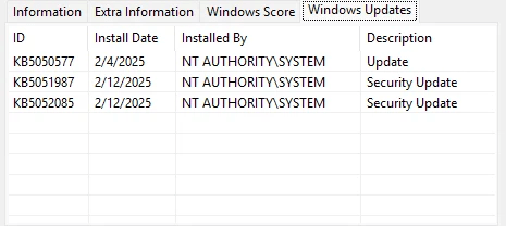 Windows Updates tab in Windows Product Key Viewer