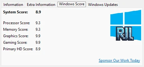 Windows Score in Windows Product Key Viewer