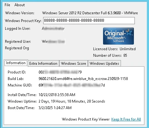 Volume License key display