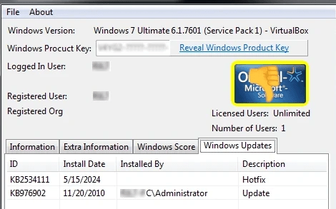 Windows Product Key Viewer on Windows 7