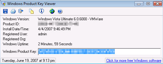 Windows Vista product key under VMware